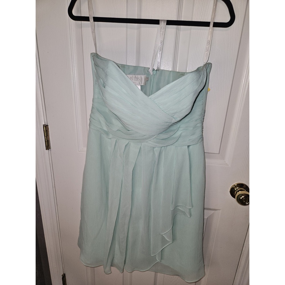 David's Bridal F14847 Short Crinkle Chiffon Dress Mint Green Strapless Sz 12